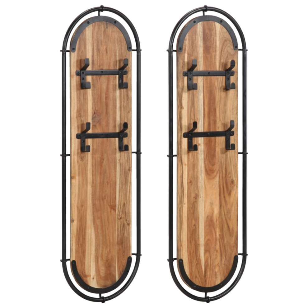 Vidaxl (Acacia Wood) Wall-Mounted Coat Racks With 4 Hooks Wall Coat Hook Wall Hanger 2 Pcs
