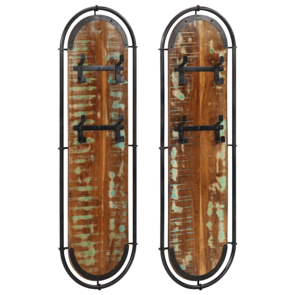 Vidaxl (Reclaimed Wood) Wall-Mounted Coat Racks With 4 Hooks Wall Coat Hook Wall Hanger 2 Pcs Brown