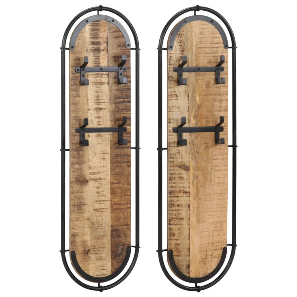 Vidaxl (Rough Mango Wood) Wall-Mounted Coat Racks With 4 Hooks Wall Coat Hook Wall Hanger 2 Pcs Brown