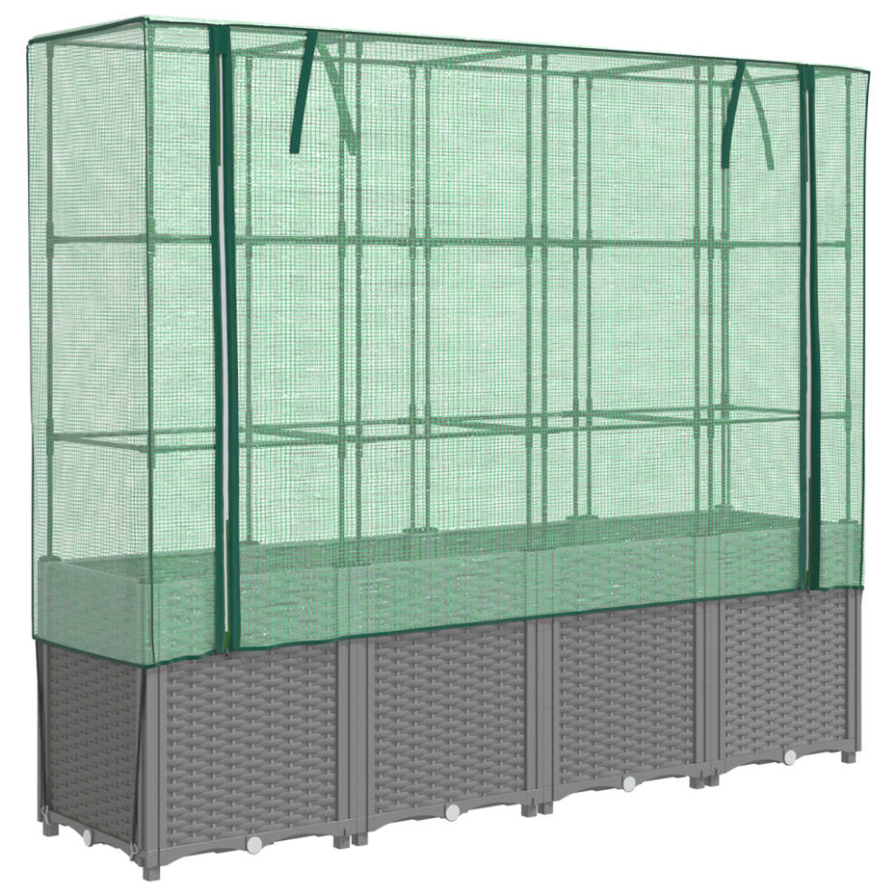 Vidaxl (Light Grey) Raised Bed With Greenhouse Cover Plant Box Garden Planter Rattan Look