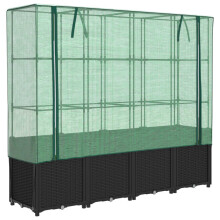 vidaXL Hochbeet mit Gewächshausabdeckung Rattanoptik 160x40x153 cm