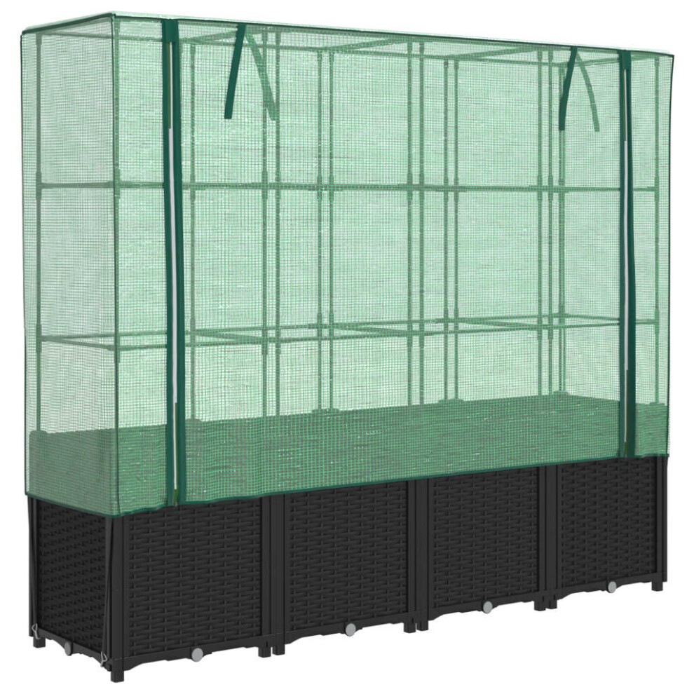 Vidaxl (Black) Raised Bed With Greenhouse Cover Plant Box Garden Planter Rattan Look