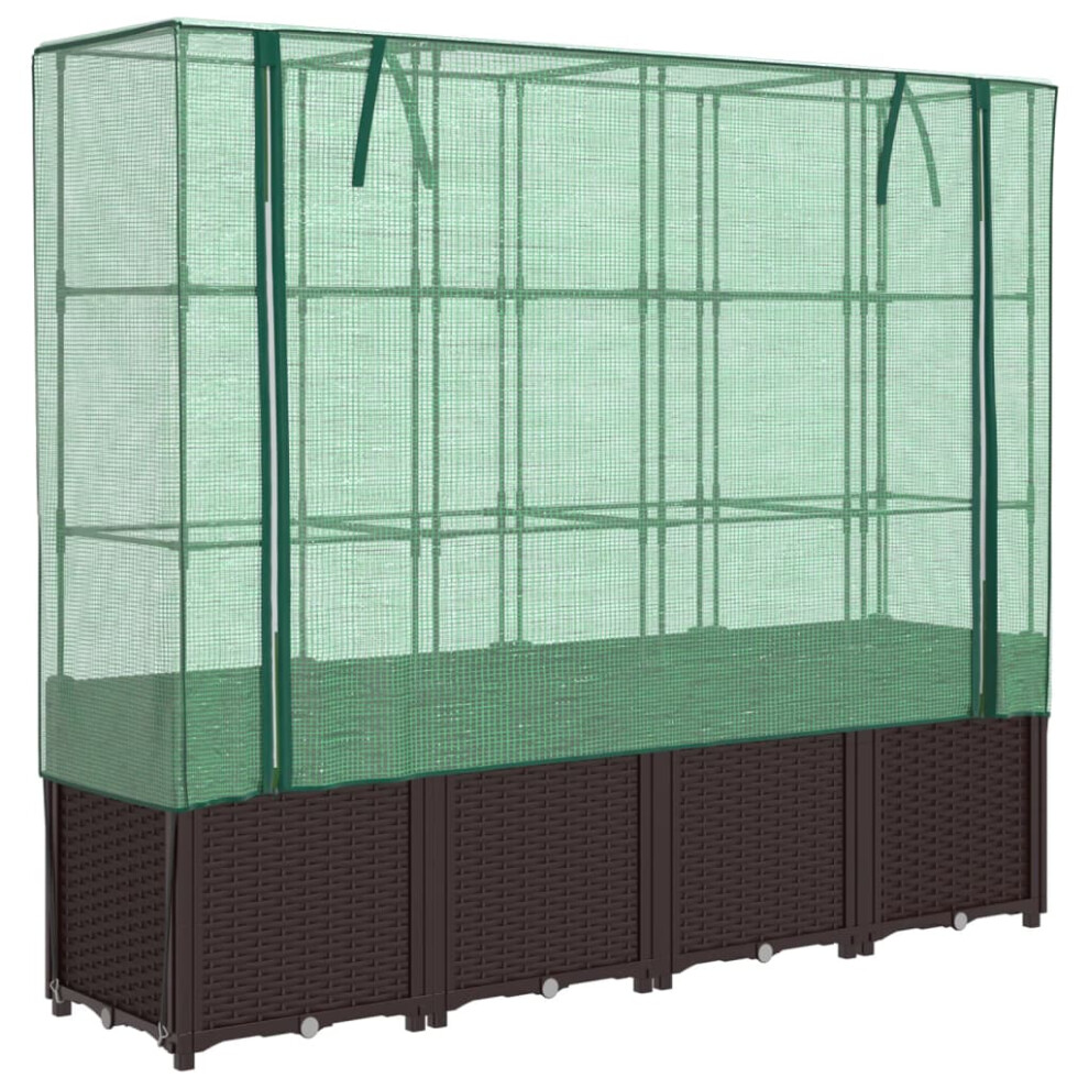 Vidaxl (Brown) Raised Bed With Greenhouse Cover Plant Box Garden Planter Rattan Look