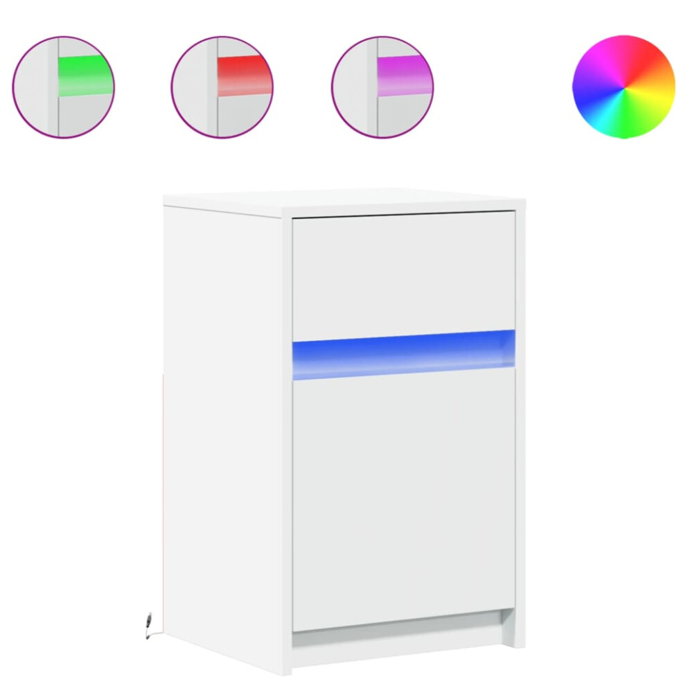 Vidaxl (White, 1 Pcs) Bedside Cabinet With Led Lights Nightstand Engineered Wood