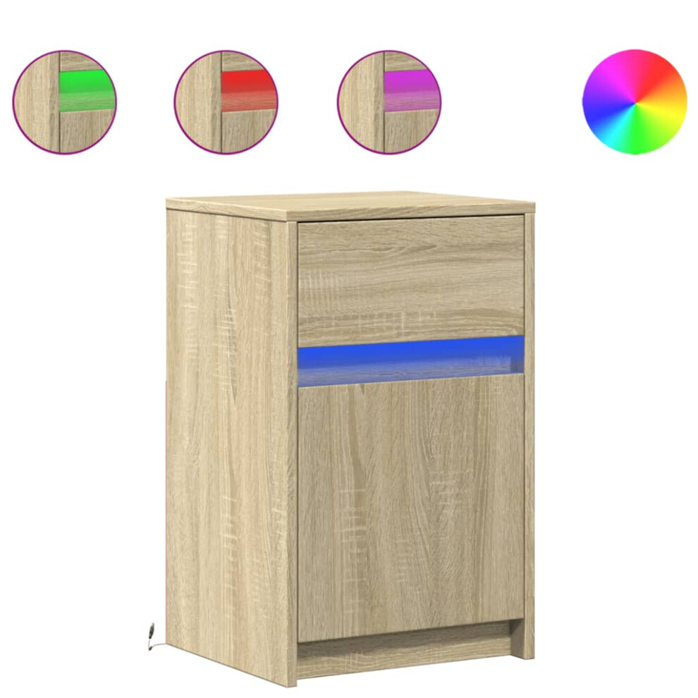 Vidaxl (Sonoma Oak, 1 Pcs) Bedside Cabinet With Led Lights Nightstand Engineered Wood