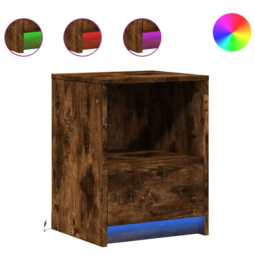 (smoked oak, 1 pcs) vidaXL Bedside Cabinet with LED Lights Bed Table Engineered Wood