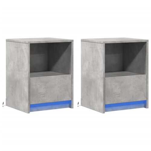 VidaXL (concrete grey, 2 pcs) vidaXL Bedside Cabinet with LED Lights Bed Table Engineered Wood 2