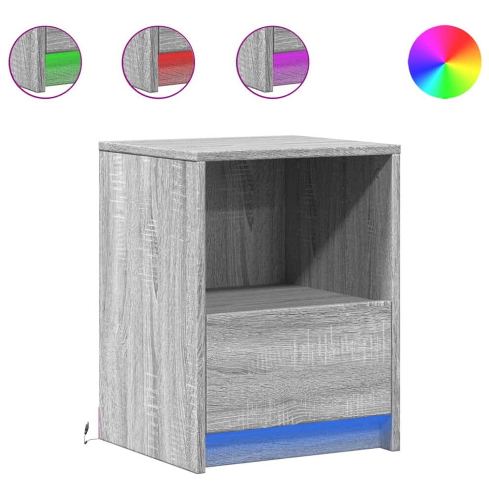 Vidaxl (Grey Sonoma, 2 Pcs) Bedside Cabinet With Led Lights Bed Table Engineered Wood