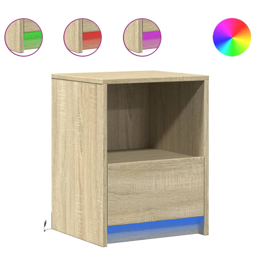 (sonoma oak, 2 pcs) vidaXL Bedside Cabinet with LED Lights Bed Table Engineered Wood