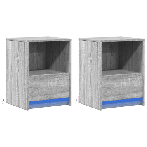 VidaXL (grey sonoma, 2 pcs) vidaXL Bedside Cabinet with LED Lights Bed Table Engineered Wood 2