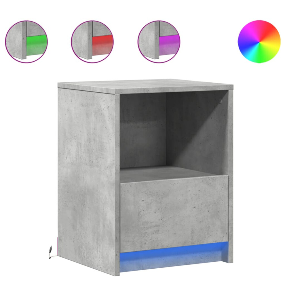 Vidaxl (Concrete Grey, 2 Pcs) Bedside Cabinet With Led Lights Bed Table Engineered Wood
