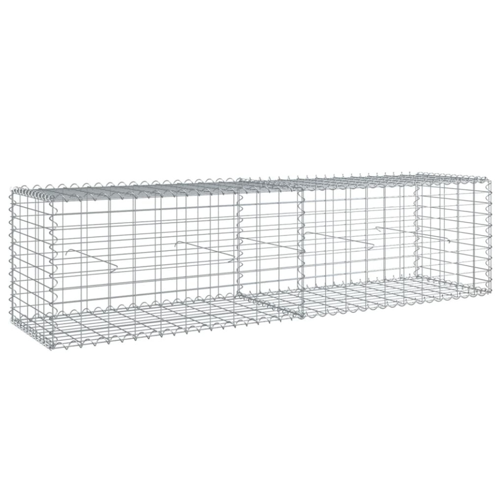 vidaXL Gabion Basket with Cover 200x50x50 cm Galvanised Iron - Image 3