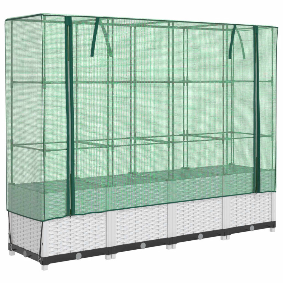 Vidaxl (White, 160 X 40 X 138 Cm) Raised Bed With Greenhouse Cover Plant Box Garden Planter Rattan Look