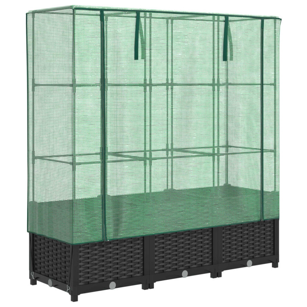 Vidaxl (Black, 120 X 40 X 138 Cm) Raised Bed With Greenhouse Cover Plant Box Garden Planter Rattan Look