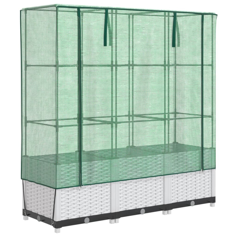 Vidaxl (White, 120 X 40 X 138 Cm) Raised Bed With Greenhouse Cover Plant Box Garden Planter Rattan Look