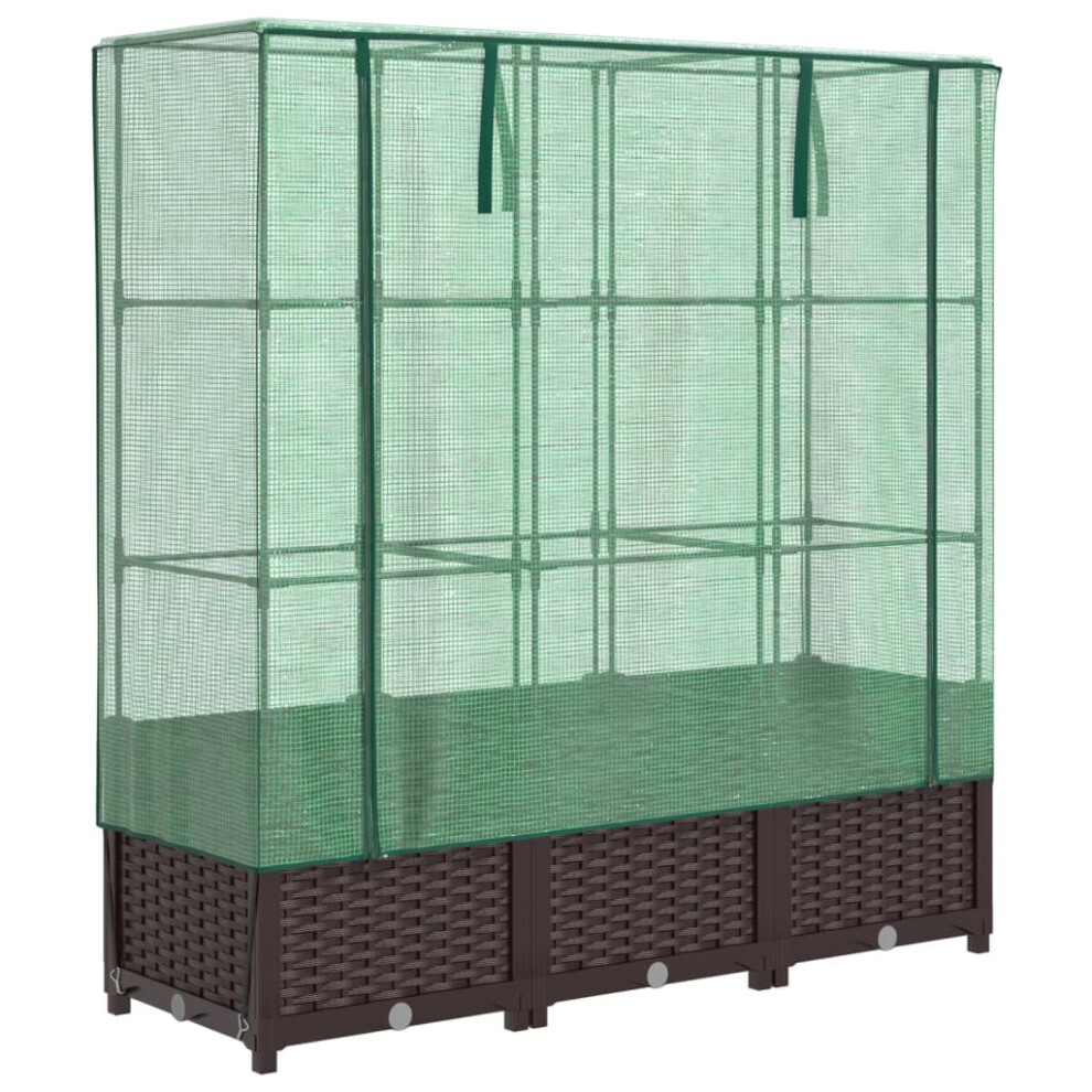Vidaxl (Brown, 120 X 40 X 138 Cm) Raised Bed With Greenhouse Cover Plant Box Garden Planter Rattan Look