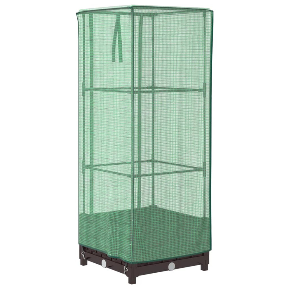 Vidaxl (Brown, 40 X 40 X 123 Cm) Raised Bed With Greenhouse Cover Plant Box Garden Planter Rattan Look