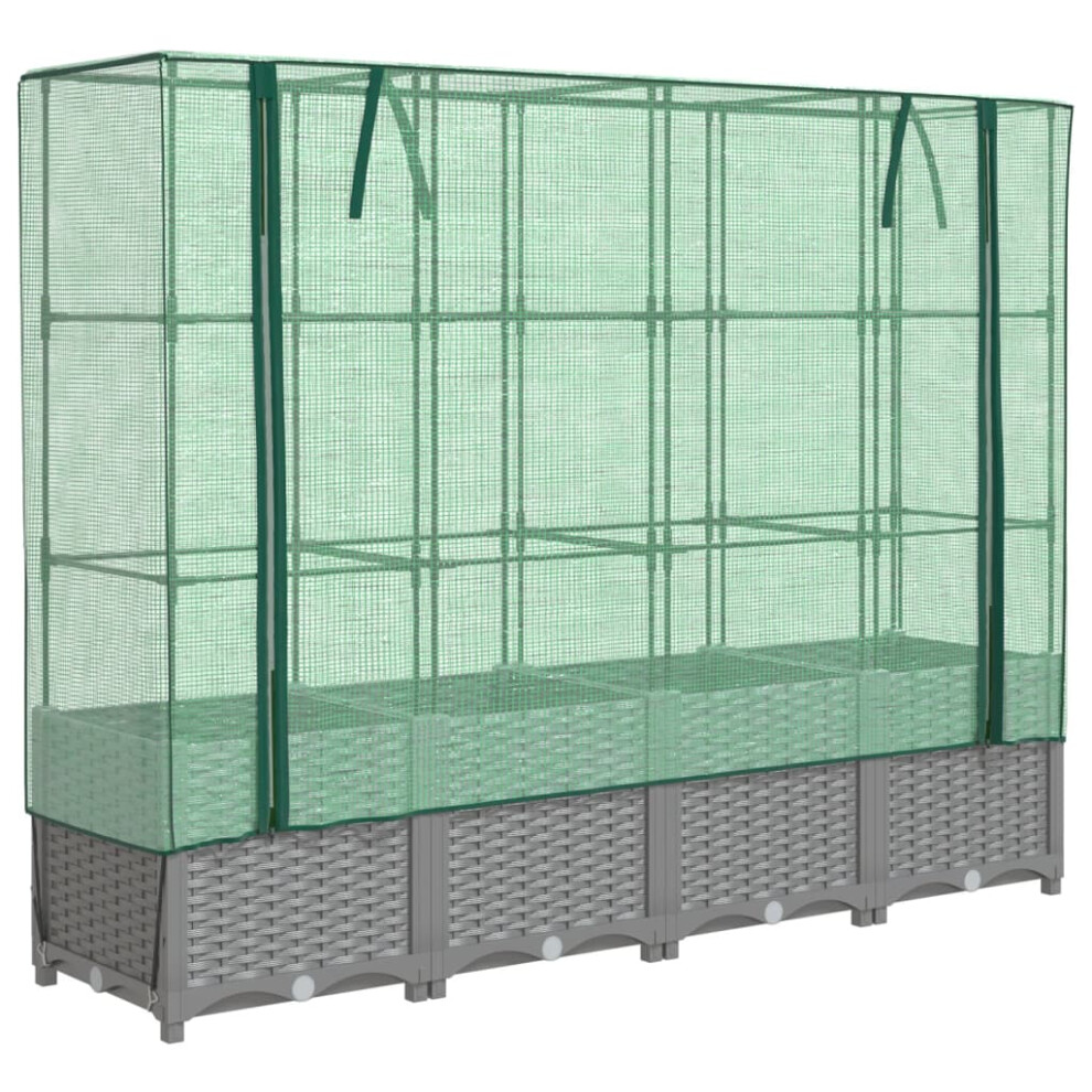 Vidaxl (Light Grey, 160 X 40 X 138 Cm) Raised Bed With Greenhouse Cover Plant Box Garden Planter Rattan Look