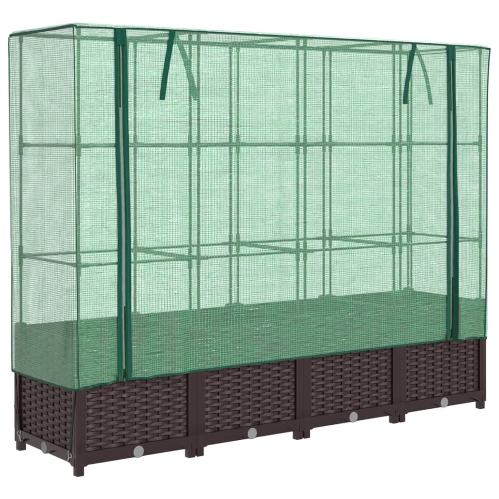 Vidaxl (Brown, 160 X 40 X 138 Cm) Raised Bed With Greenhouse Cover Plant Box Garden Planter Rattan Look