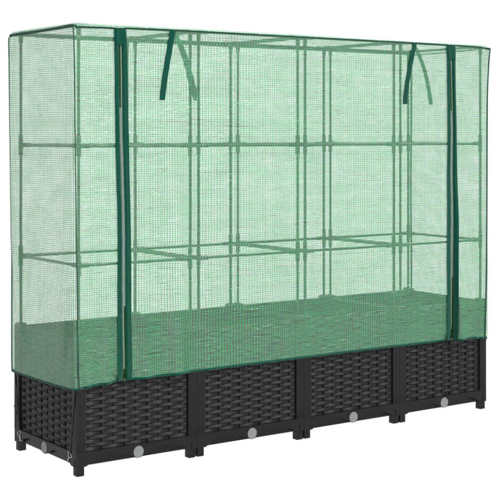 Vidaxl (Black, 160 X 40 X 138 Cm) Raised Bed With Greenhouse Cover Plant Box Garden Planter Rattan Look