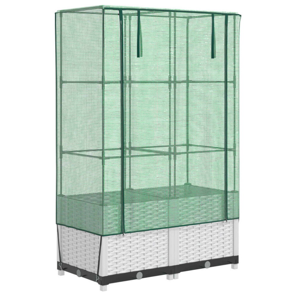 Vidaxl (White, 80 X 40 X 138 Cm) Raised Bed With Greenhouse Cover Plant Box Garden Planter Rattan Look