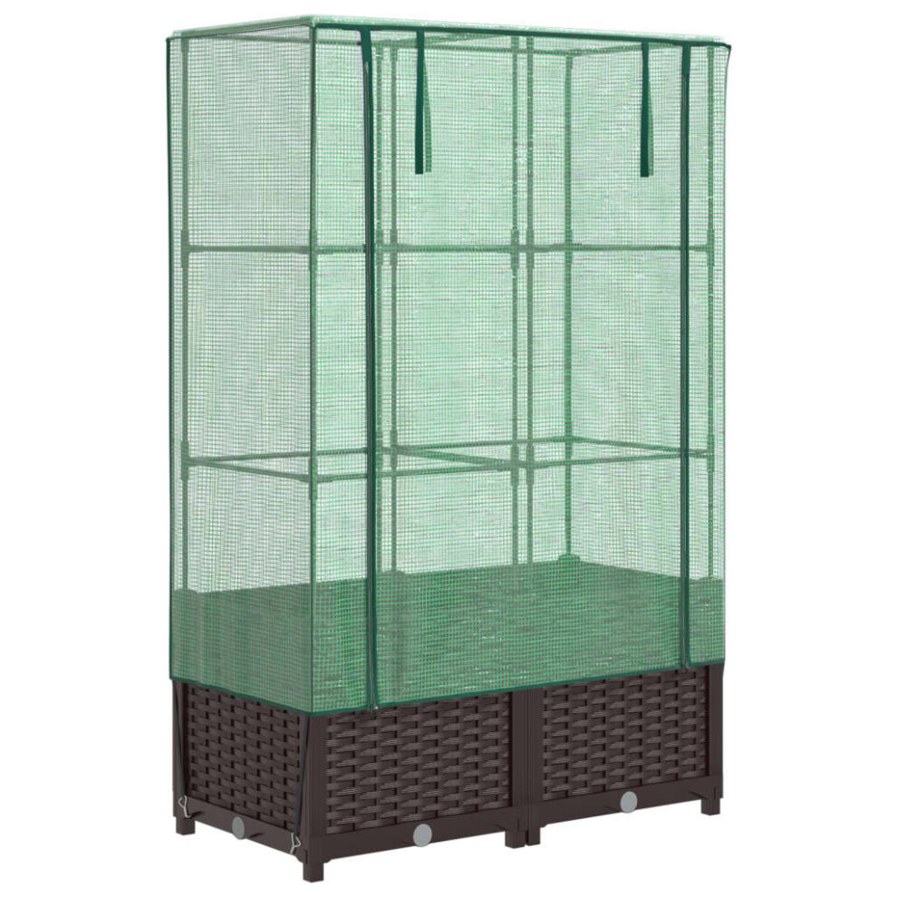 Vidaxl (Brown, 80 X 40 X 138 Cm) Raised Bed With Greenhouse Cover Plant Box Garden Planter Rattan Look