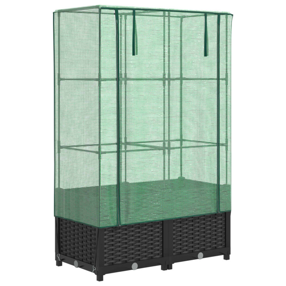 Vidaxl (Black, 80 X 40 X 138 Cm) Raised Bed With Greenhouse Cover Plant Box Garden Planter Rattan Look