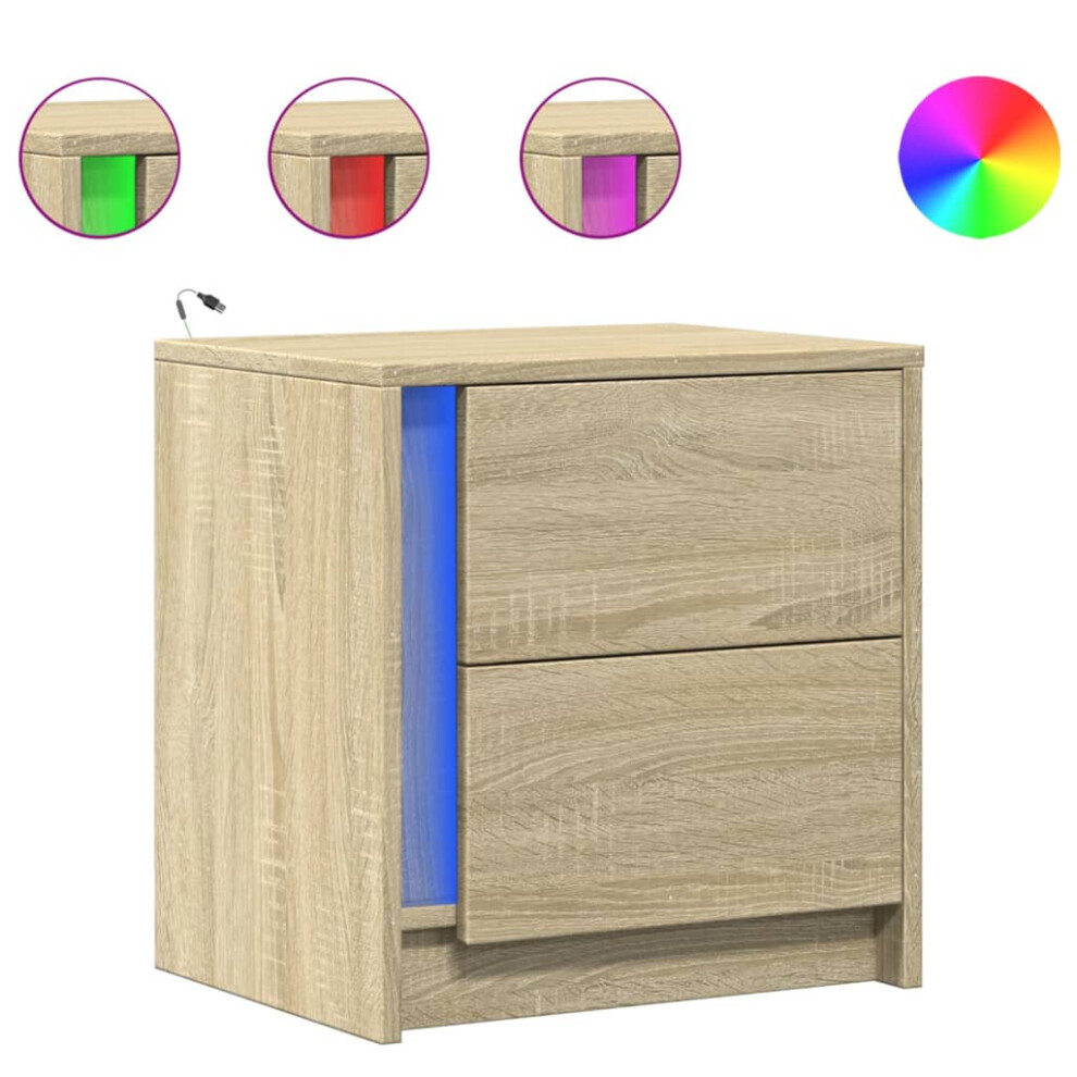 (sonoma oak, 2 pcs) vidaXL Bedside Cabinet with LED Lights Nightstand Bed Table Engineered Wood