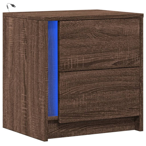 VidaXL (brown oak, 1 pcs) vidaXL Bedside Cabinet with LED Lights Nightstand Bed Table Engineered Wood 2