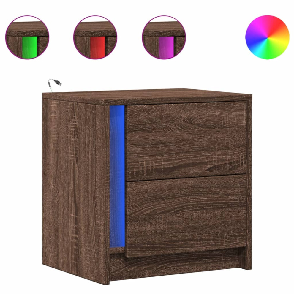 (brown oak, 2 pcs) vidaXL Bedside Cabinet with LED Lights Nightstand Bed Table Engineered Wood