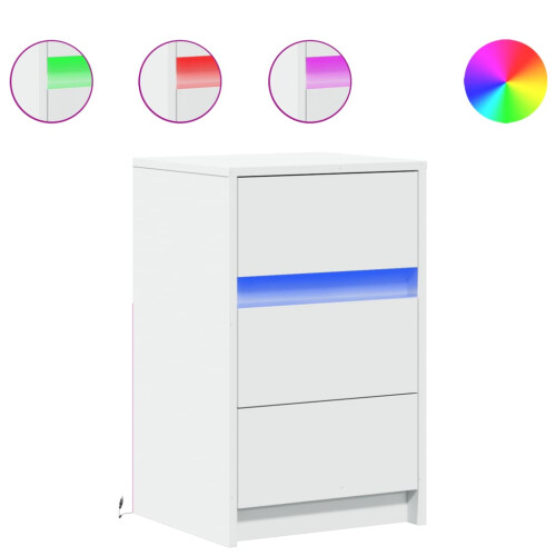 VidaXL (white) vidaXL Bedside Cabinet with LED Lights Bed Side Table Engineered Wood 1