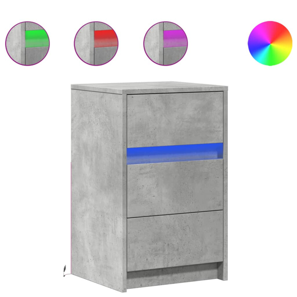 Vidaxl (Concrete Grey) Bedside Cabinet With Led Lights Bed Side Table Engineered Wood