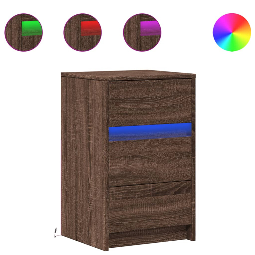 Vidaxl (Brown Oak) Bedside Cabinet With Led Lights Bed Side Table Engineered Wood