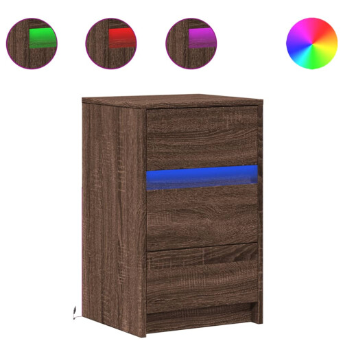 VidaXL (brown oak) vidaXL Bedside Cabinet with LED Lights Bed Side Table Engineered Wood 1