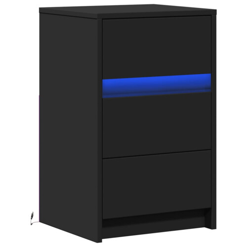 VidaXL (black) vidaXL Bedside Cabinet with LED Lights Bed Side Table Engineered Wood 2