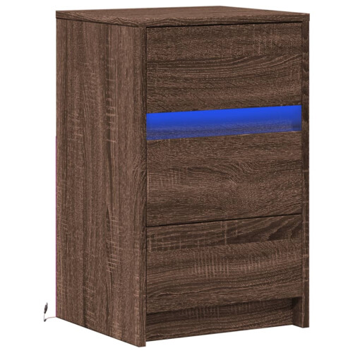 VidaXL (brown oak) vidaXL Bedside Cabinet with LED Lights Bed Side Table Engineered Wood 2
