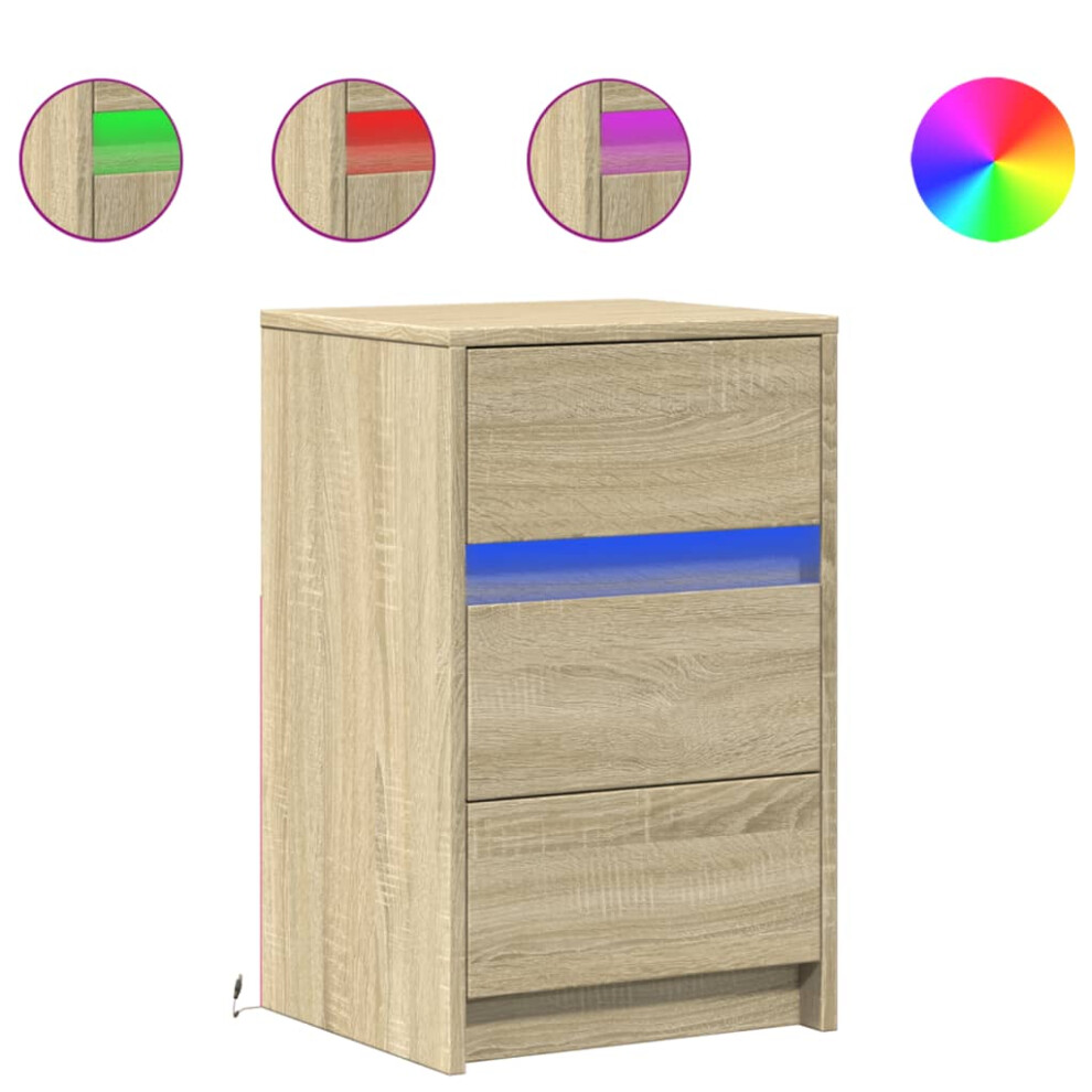 Vidaxl (Sonoma Oak) Bedside Cabinet With Led Lights Bed Side Table Engineered Wood