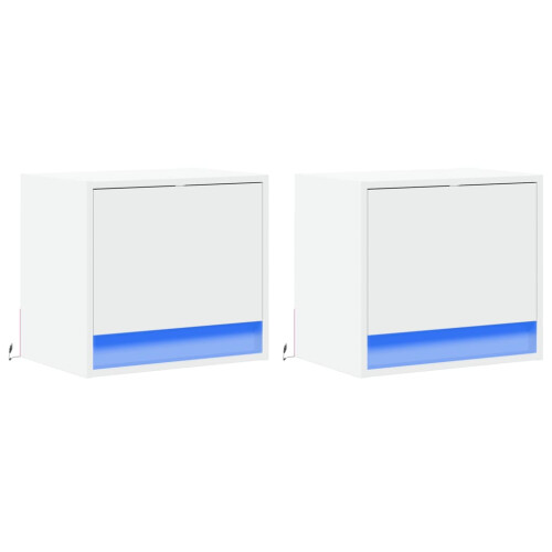 VidaXL (white, 2 pcs) vidaXL Wall-mounted Bedside Cabinets with LED Lights Bed Table Side Table 2