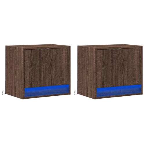 VidaXL (brown oak, 2 pcs) vidaXL Wall-mounted Bedside Cabinets with LED Lights Bed Table Side Table 2