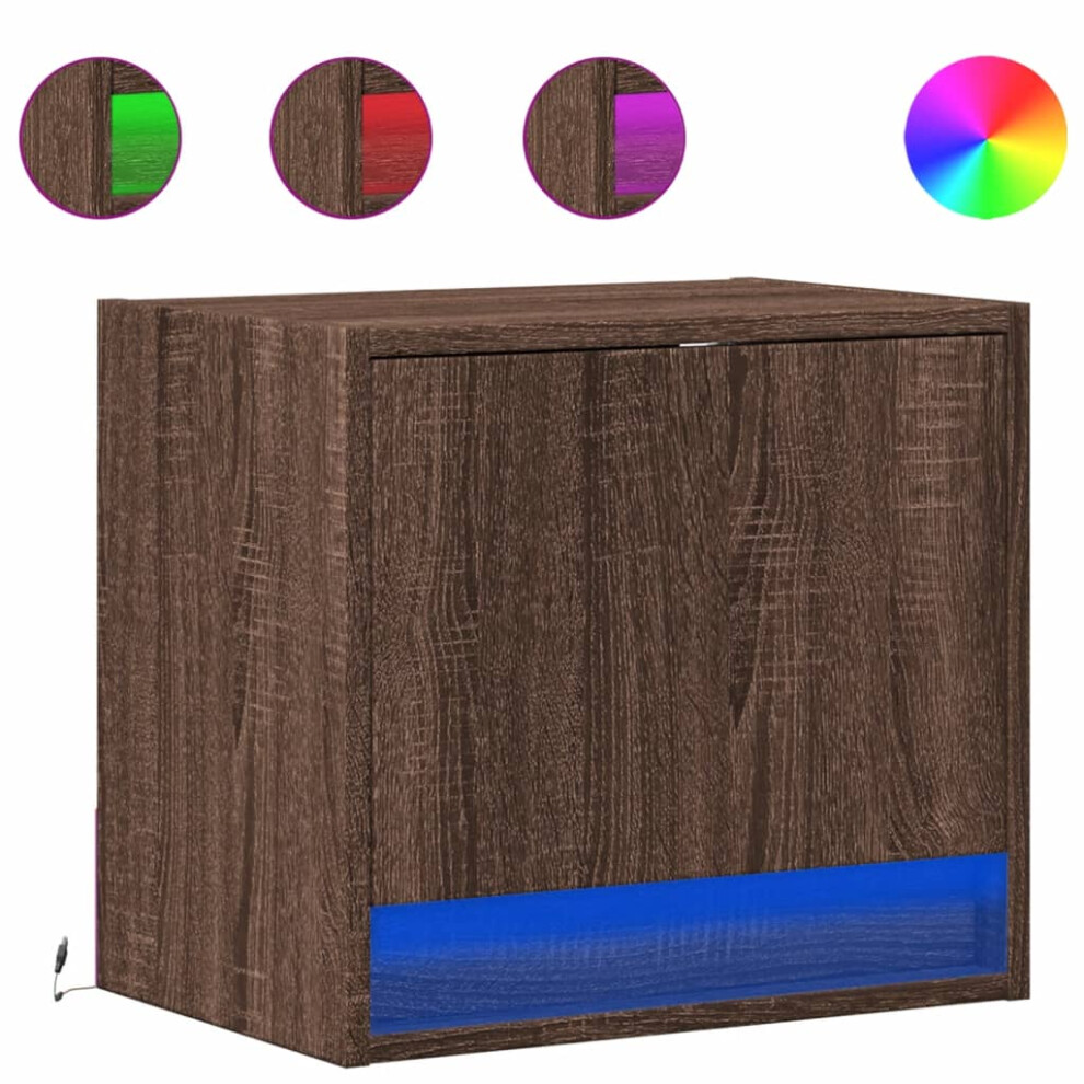 (brown oak, 1 pcs) vidaXL Wall-mounted Bedside Cabinets with LED Lights Bed Table Side Table