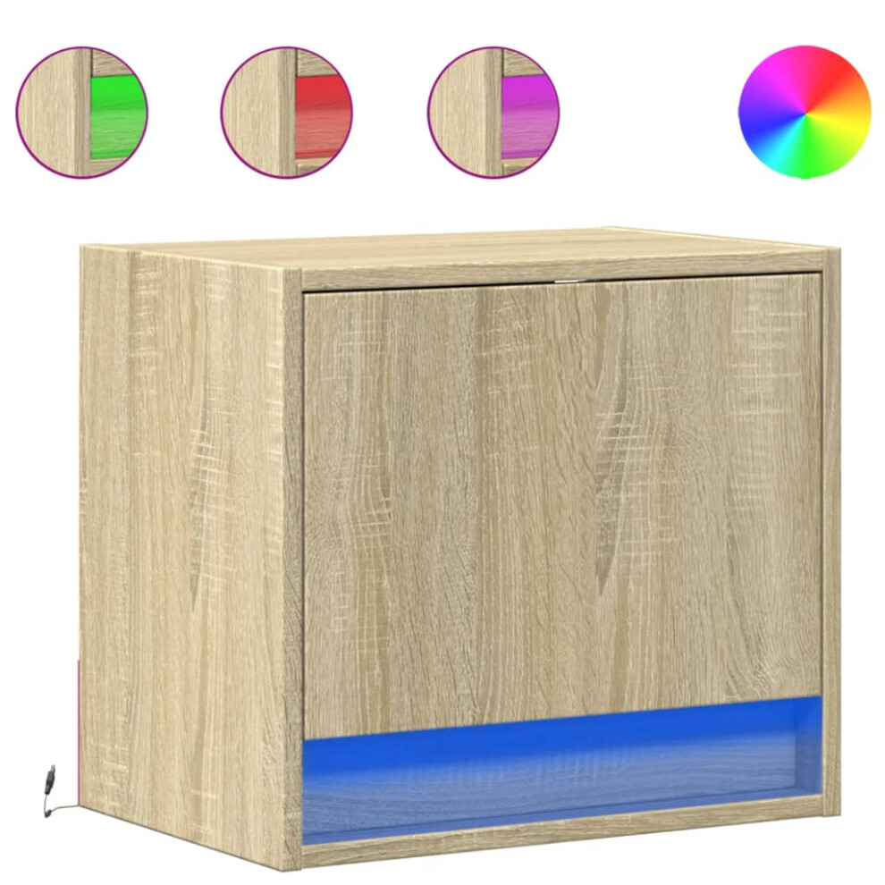 (sonoma oak, 1 pcs) vidaXL Wall-mounted Bedside Cabinets with LED Lights Bed Table Side Table