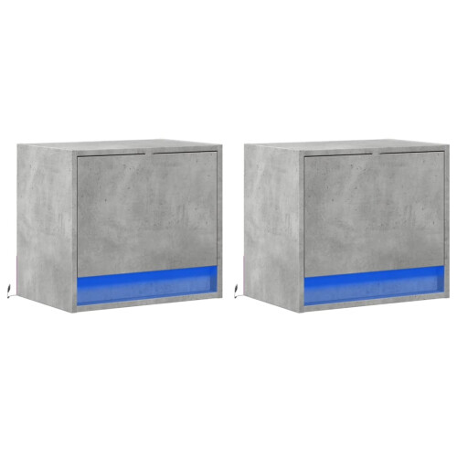 VidaXL (concrete grey, 2 pcs) vidaXL Wall-mounted Bedside Cabinets with LED Lights Bed Table Side Table 2