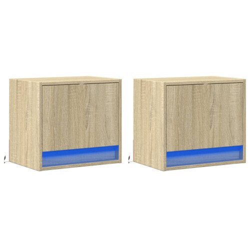 VidaXL (sonoma oak, 2 pcs) vidaXL Wall-mounted Bedside Cabinets with LED Lights Bed Table Side Table 2
