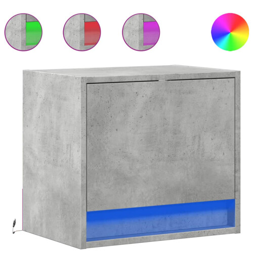 VidaXL (concrete grey, 2 pcs) vidaXL Wall-mounted Bedside Cabinets with LED Lights Bed Table Side Table