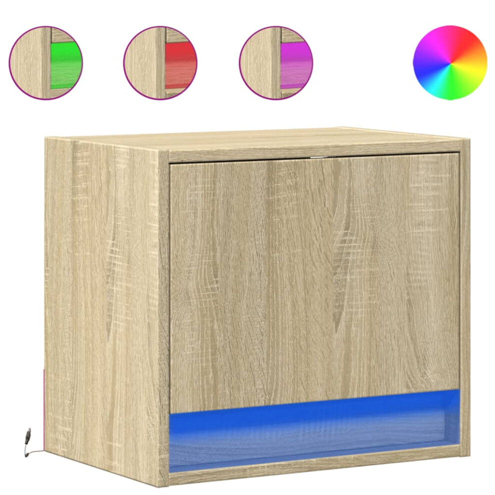 Vidaxl (Sonoma Oak, 2 Pcs) Wall-Mounted Bedside Cabinets With Led Lights Bed Table Side Table