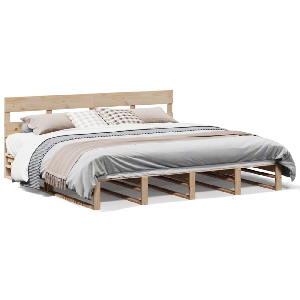 Vidaxl (Natural, 180 X 200 Cm) Bed Frame With Headboard Mattress Foundation Bed Base Solid Wood Pine