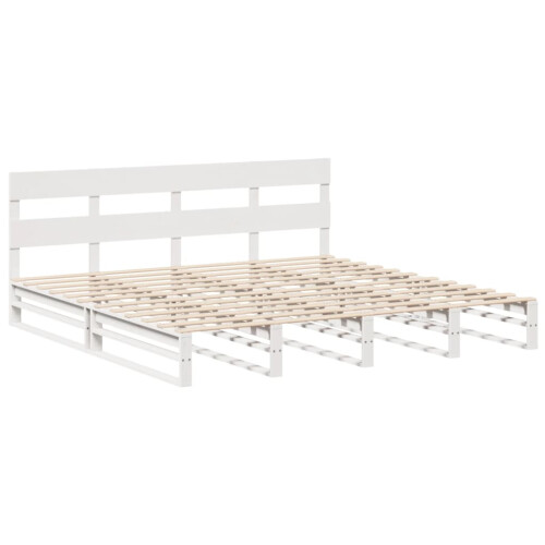 VidaXL (white, 180 x 200 cm) vidaXL Bed Frame with Headboard Mattress Foundation Bed Base Solid Wood Pine 2