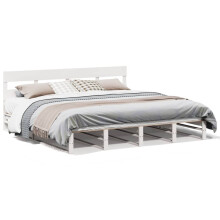 (white, 180 x 200 cm) vidaXL Bed Frame with Headboard Mattress Foundation Bed Base Solid Wood Pine