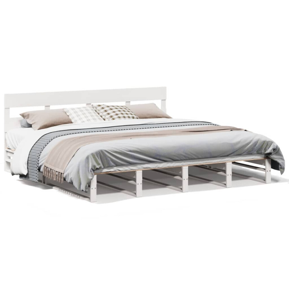 Vidaxl (White, 180 X 200 Cm) Bed Frame With Headboard Mattress Foundation Bed Base Solid Wood Pine
