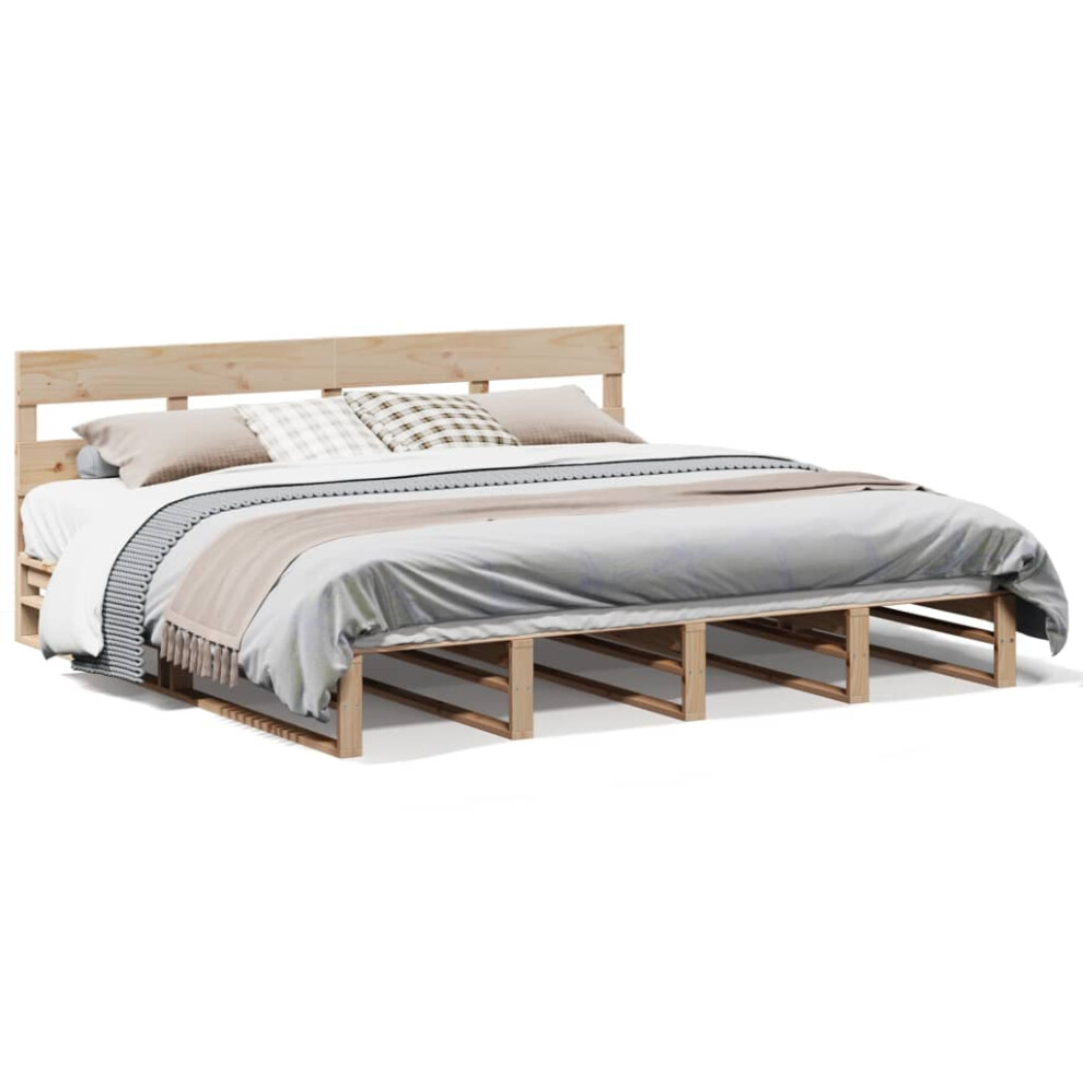 Vidaxl (Natural, 200 X 200 Cm) Bed Frame With Headboard Mattress Foundation Bed Base Solid Wood Pine